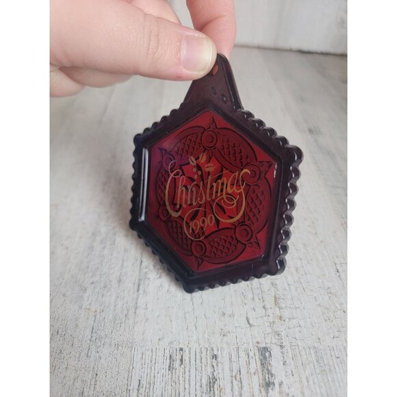 Avon Christmas 1990 red stained glass vintage ornament Xmas - Picture 3 of 5